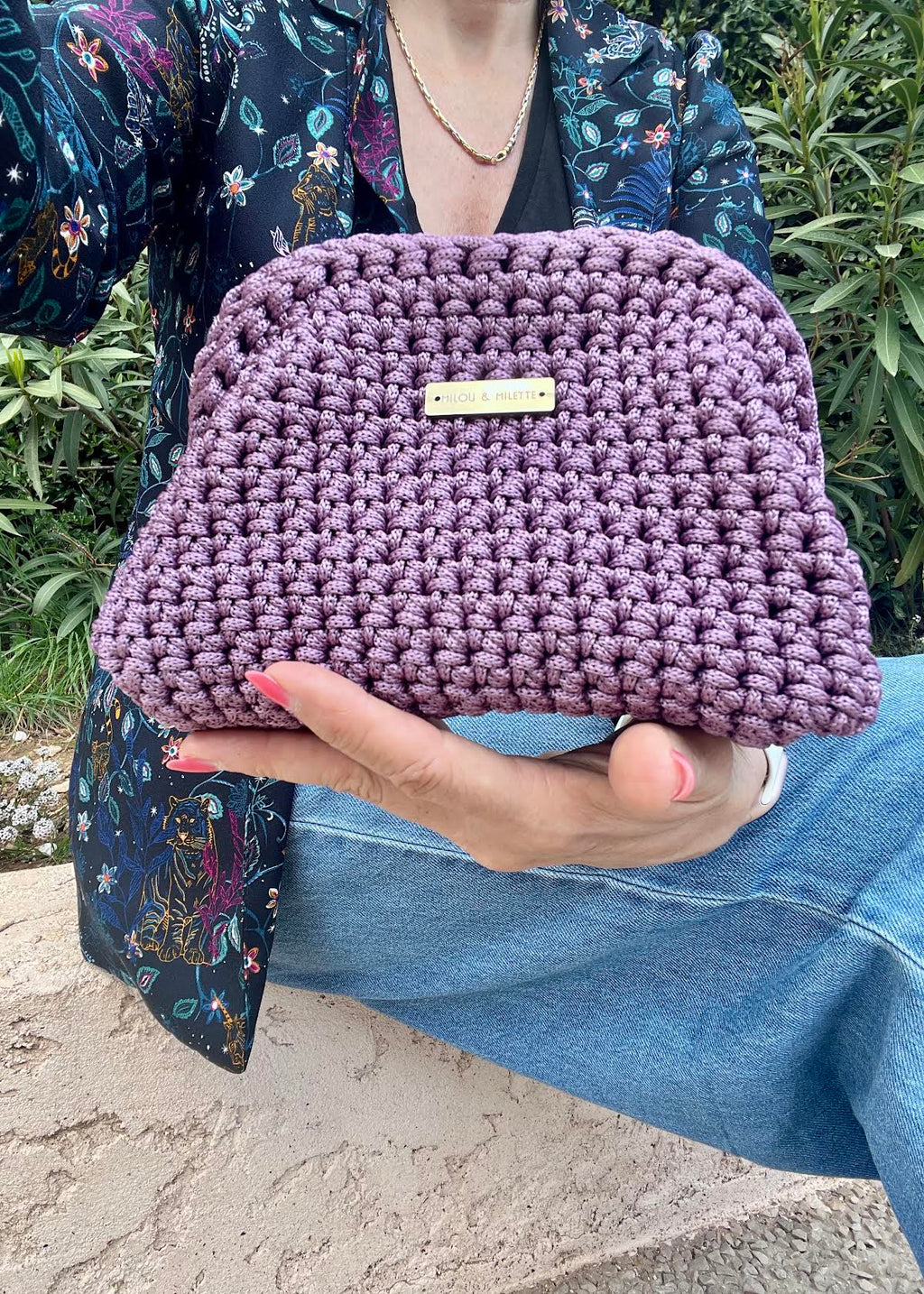 sac crochet femme lavande rosé petit modèle - fait main - Riviera - Pièce unique - Milou et Milette- zoom