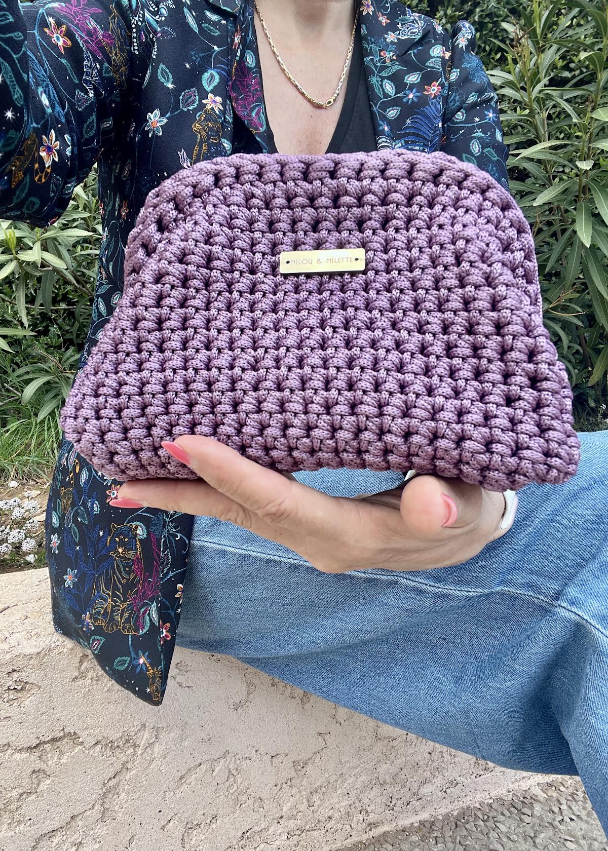 sac crochet femme lavande rosé petit modèle - fait main - Riviera - Pièce unique - Milou et Milette- zoom