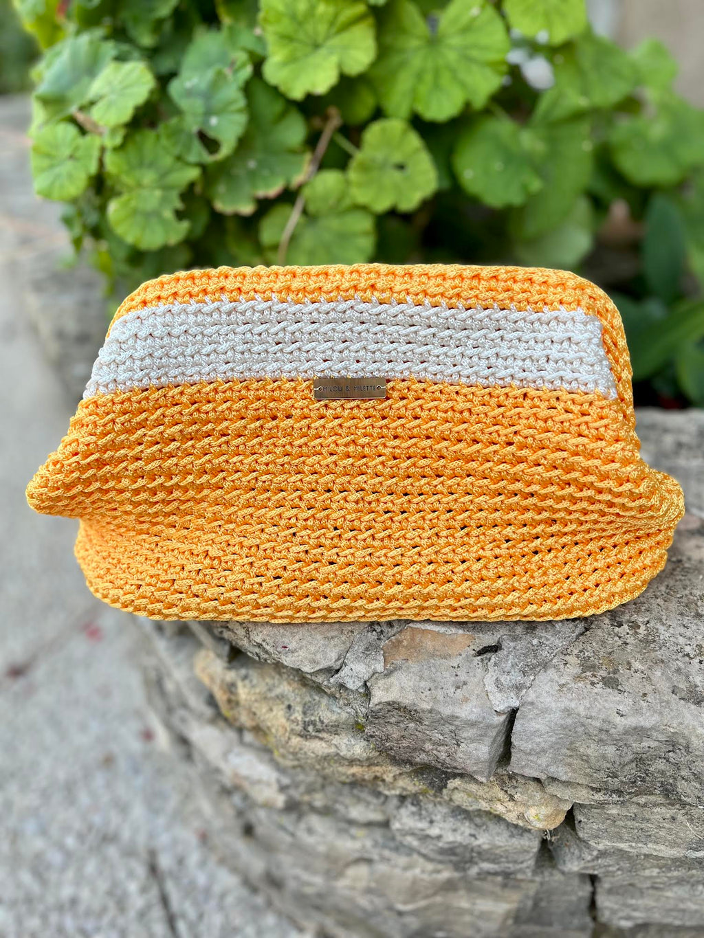 Sac au crochet orange et écru - Riviera - Fait main en France - Milou & Milette