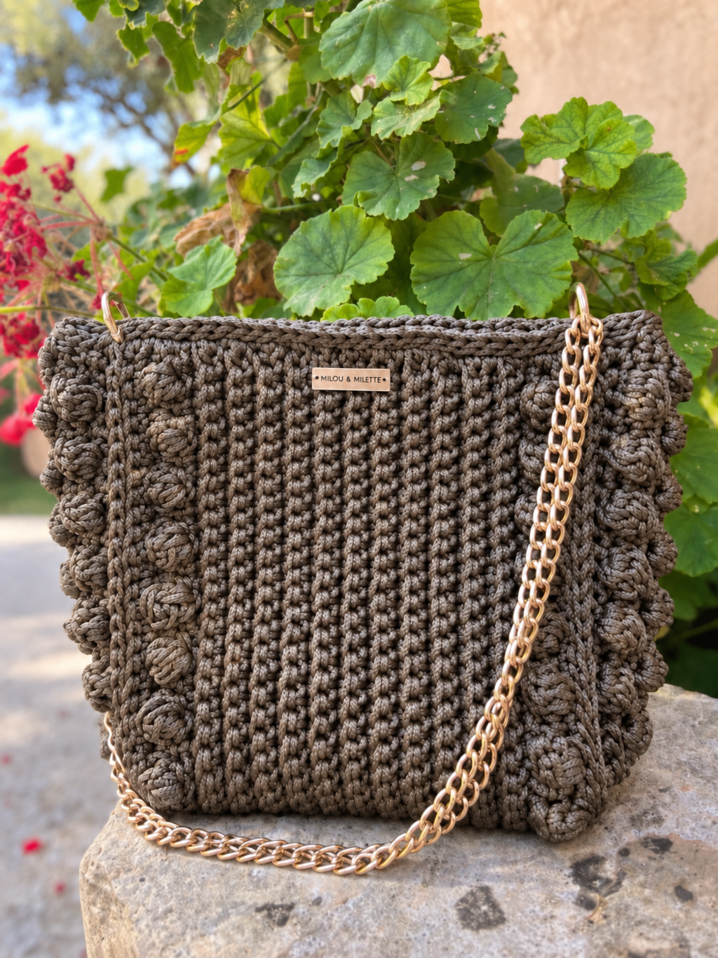 Sac Mistral taupe et kaki au crochet I Milou & Milette