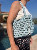 sac cabas Bleu Azur fait main avec doublure coton écru