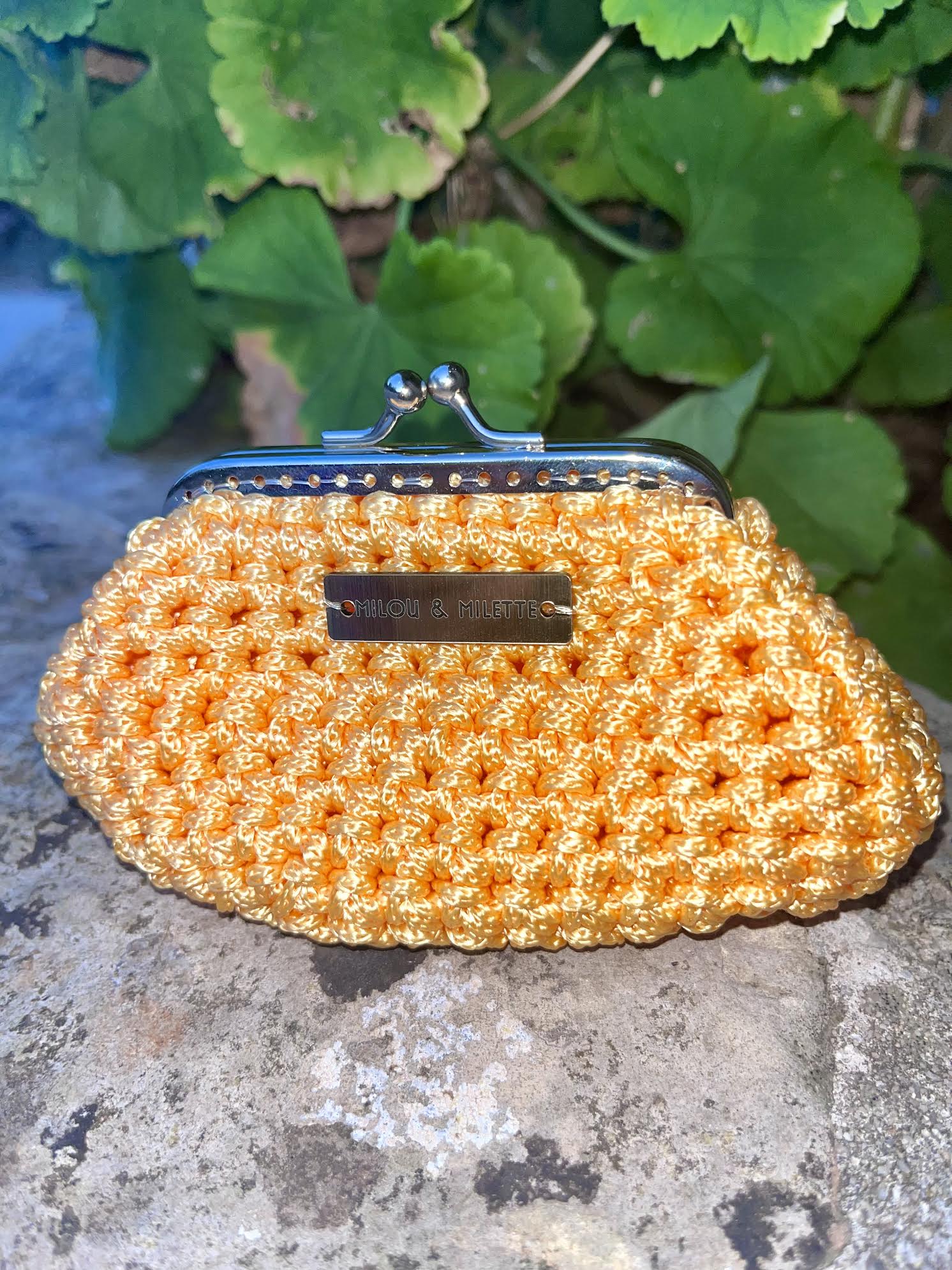 Porte monnaie crocheté à la main - Jaune mandarine - Milou & Milette