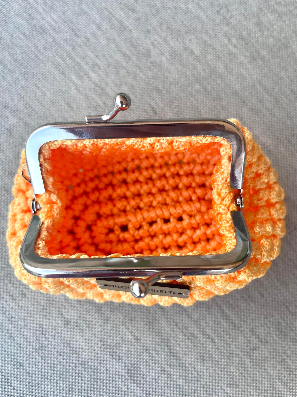 Porte monnaie crocheté à la main - Jaune mandarine - Milou & Milette- intérieur