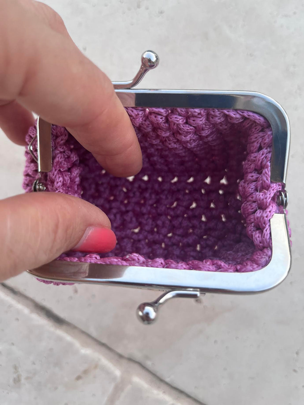 porte monnaie parme crocheté à la main  Milou & Milette ouvert