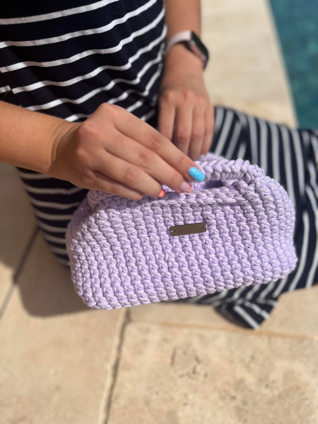 Sac Parme avec poignées entièrement crocheté à la main- Milou & Milette