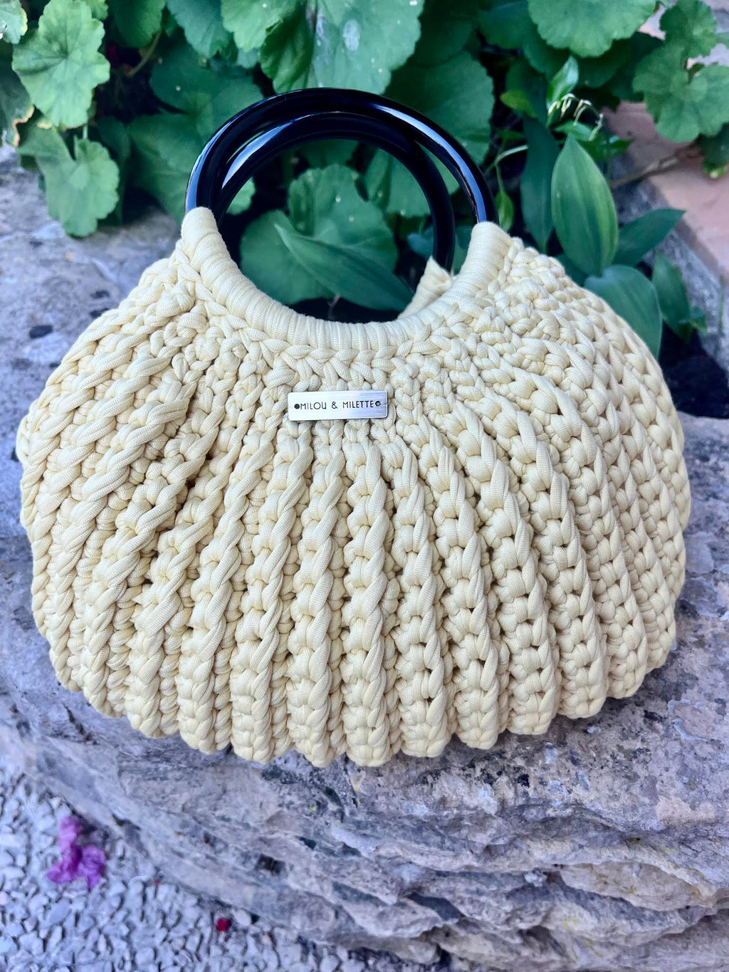 Zoom matière Sac au crochet Mistral jaune vanille - Fait main - Modèle unique - Milou & Milette