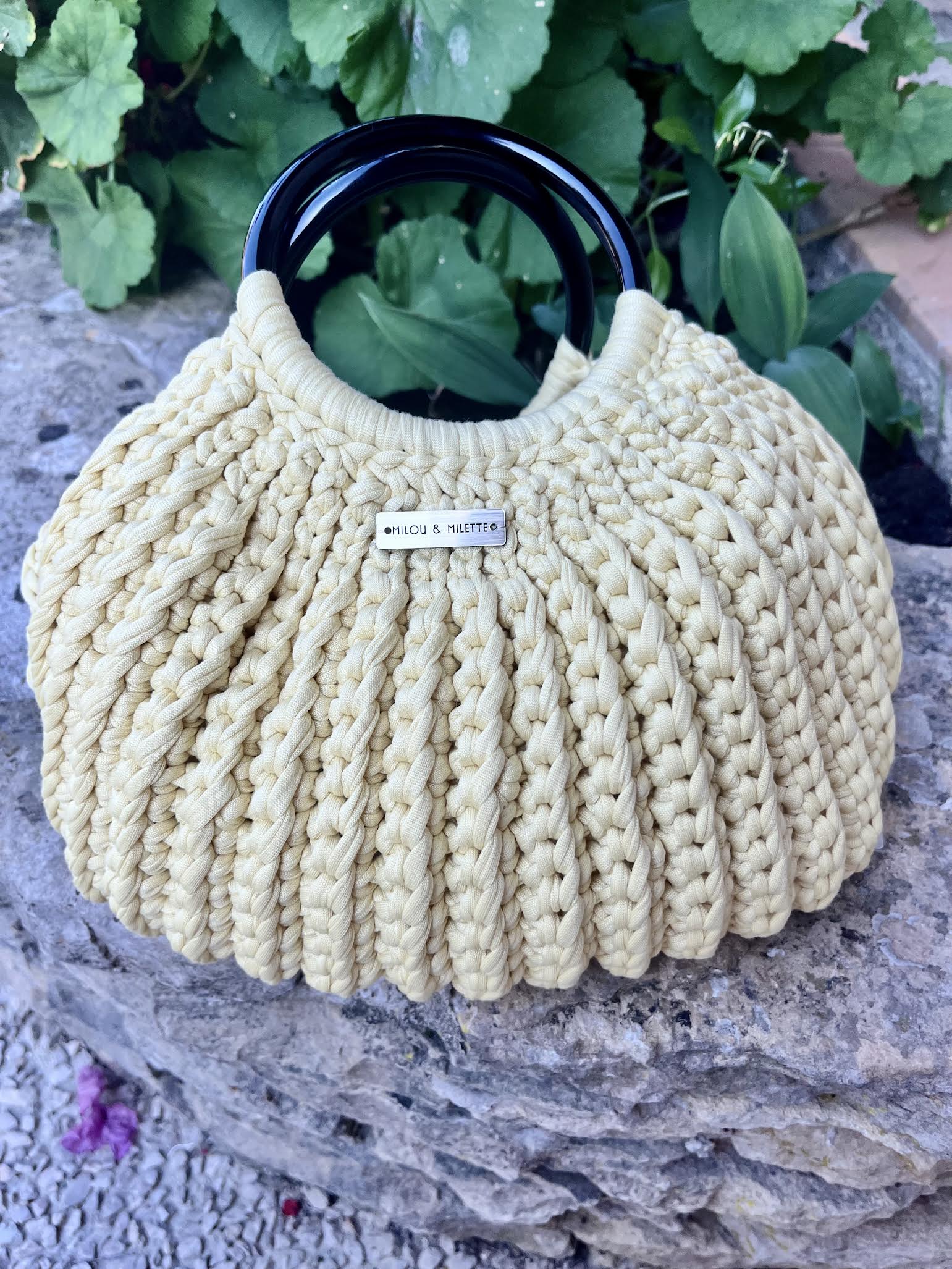 Zoom matière Sac au crochet Mistral jaune vanille - Fait main - Modèle unique - Milou & Milette